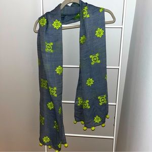 Chambray scarf with neon embroidery